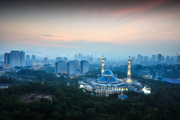 Masjid Wilayah Persekutuan with Kuala Lumpur city in background