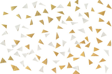 Gold and silver glitter confetti paper cut on white background
