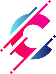 Digital Letter C Pixel Icon Logo Design Element