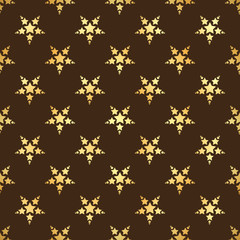 Gold star seamless pattern. Abstract black modern seamless pattern with gold confetti stars. Vector illustration. Shiny background. Texture of gold foil.