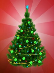 3d dark green Christmas tree over red