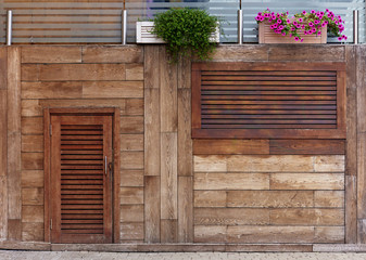Wooden facade with flowers