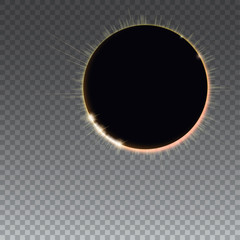 Light rays on black backdrop, abstract transparent background with glowing light effect full sun eclipse. The planet covering the Sun eclipse. Template for your cover, poster and cards.