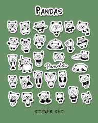 Fototapeta premium Funny pandas collection, sticker set for your design
