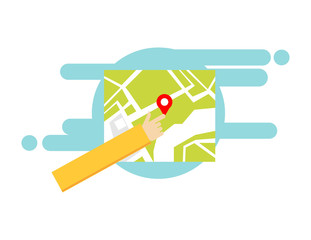 Concept of digital map navigator. GPS location direction position