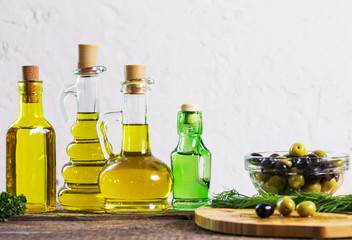 Olive oil  on the wooden table