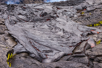 Big ledge of fresh hot lava moving towards camera