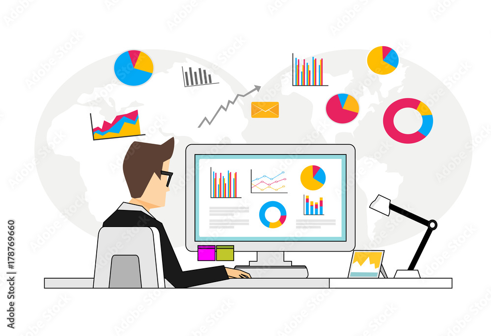 Aufkleber concept of business analyst. person analyzing financial data. business intelligence dashboard on com