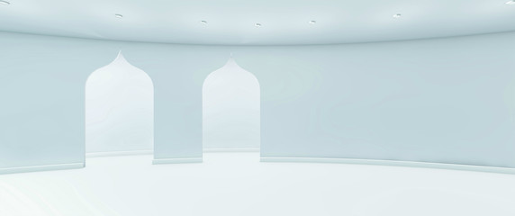 Living Display Art Museum and door Contemporary Art Minimal Concept on Blue Wall Background / 3d Rendering