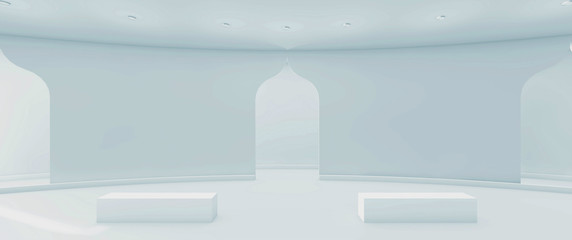 Living Display and door Contemporary Art on The Floor Background / 3d Rendering