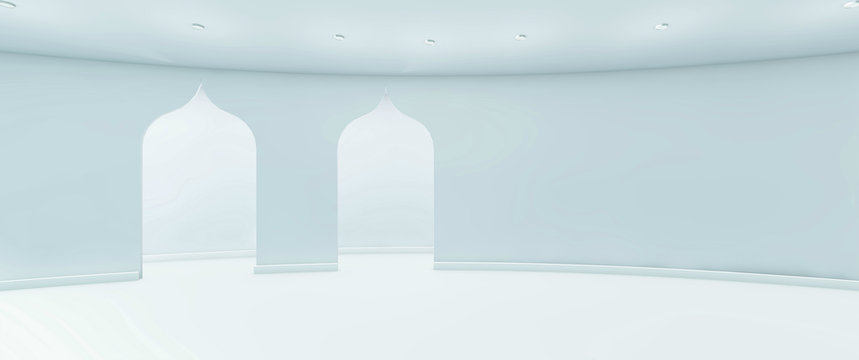 Living Display Art Museum and door Contemporary Art Minimal Concept on Blue Wall Background / 3d Rendering