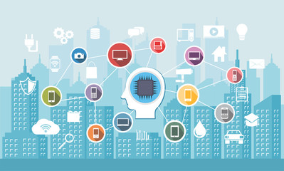 Smart city with smart services. Internet of Things. Networks smart device connection concept