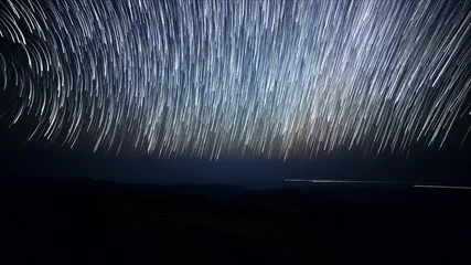 Fotobehang Summit of Steens Mountain Milky Way Night Sky Star Trails Over Oregon © Tyler Hulett
