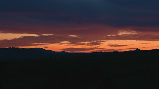 Sunset Dark Landscape after Solar Eclipse