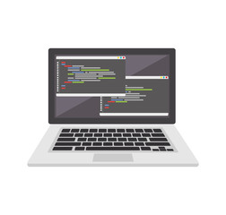 Code editor on laptop icon or symbol. Coding or programming concept.