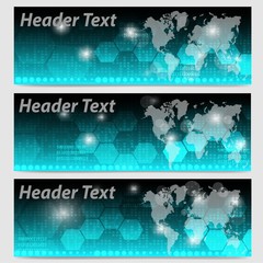 abstract header banner in blue and black color world map design