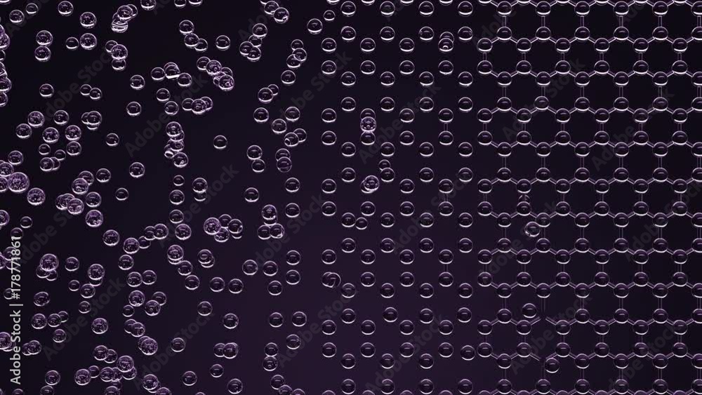 Poster hexagonal molecular structure, seamless loop. 3d rendering