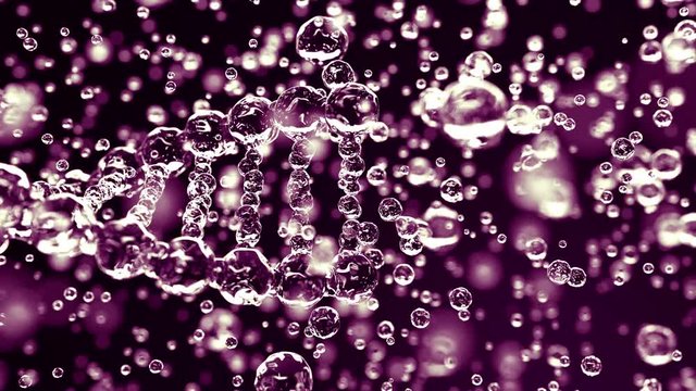 Transparent DNA molecule against purple background, seamless loop