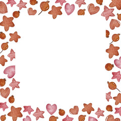 Christmas and New Year collection. Watercolor frame. Collection included winter berries, hearts, stars. Perfect for you postcard design,invitations,projects, christmas card, logo.