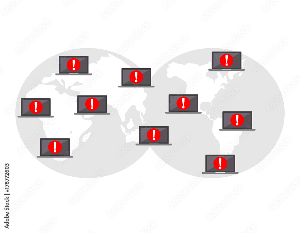Poster global cyber attack. global computer virus infection. internet security. technology concept.