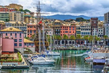 Gordijnen Genoa port sea view with yachts © Sergey Yarochkin