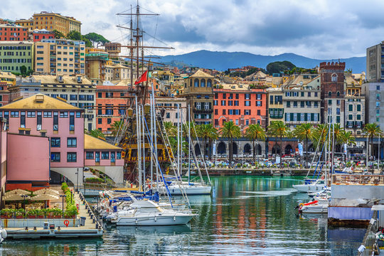 Genoa port sea view with yachts