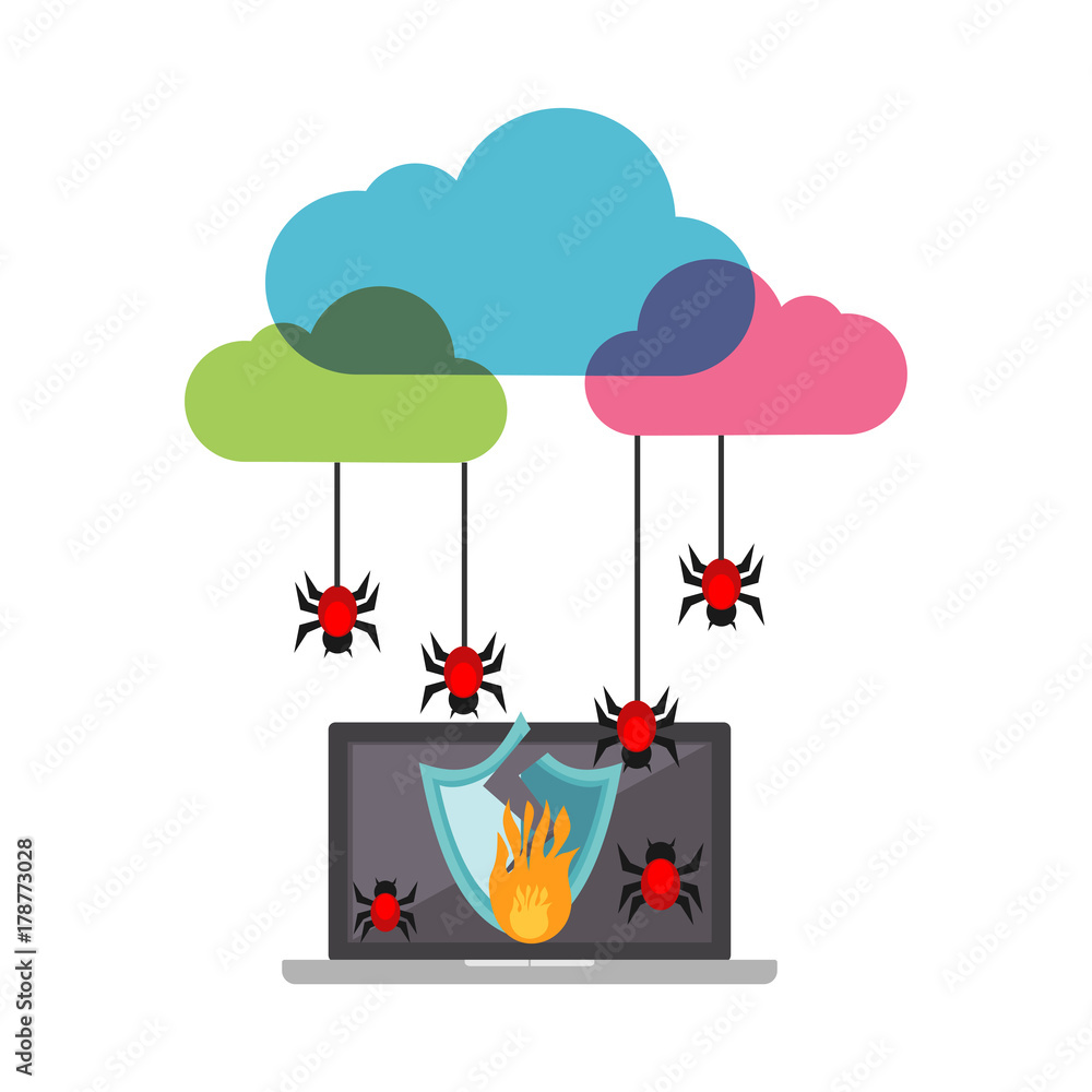 Poster cloud computing system broke down. cloud cyber attack concept. infection malware.