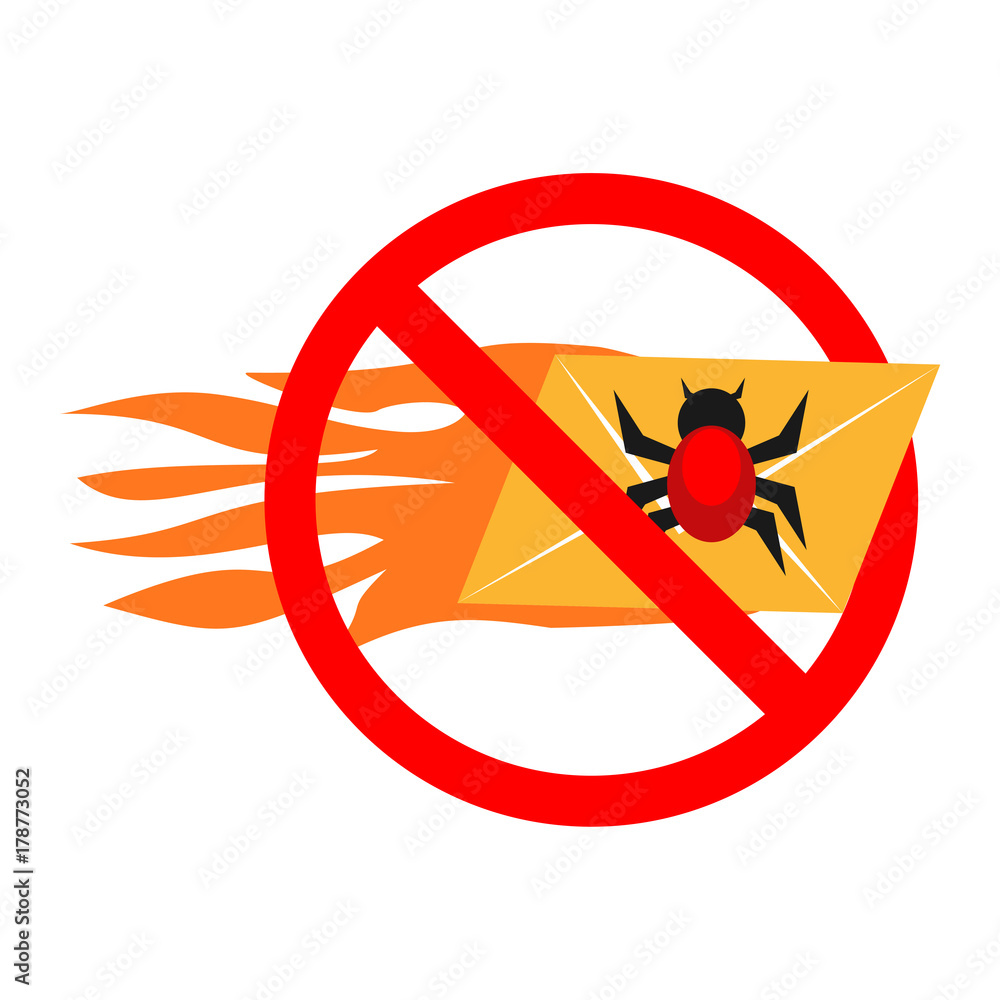 Poster restrict sign no malware virus email. no email spam. secure digital communication. cyber attack conc