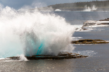 Closeup of splash of Mapu'a 'a Vaea Blowholes, Tongatapu, Tonga 