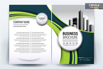 Brochure Cover Layout with Green wavy line , A4 Size Vector Template