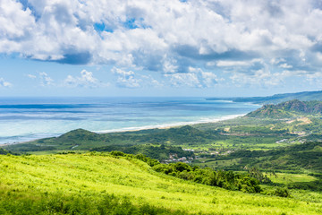 Fototapeta na wymiar View from Cherry Tree Hill to tropical coast of caribbean island Barbados
