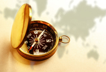 Fototapeta na wymiar Compass on map background