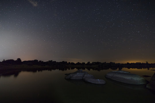 Night photography in the Natural Area of Barruecos. Extremadura. Spain.