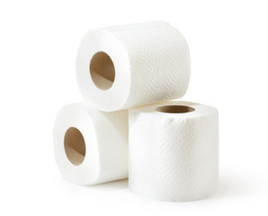 Three white soft toilet paper rolls