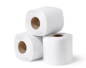 Three white soft toilet paper rolls