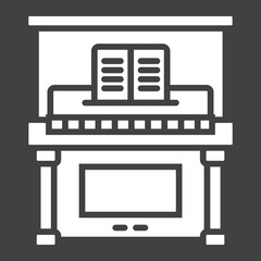 Piano glyph icon, music and instrument, melody sign vector graphics, a solid pattern on a black background, eps 10.