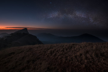 Milky way galaxy with Bright Stars and space dust