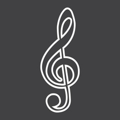 Treble Clef line icon, music and instrument, note sign vector graphics, a linear pattern on a black background, eps 10.