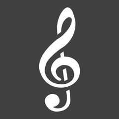 Fototapeta premium Treble Clef glyph icon, music and instrument, note sign vector graphics, a solid pattern on a black background, eps 10.