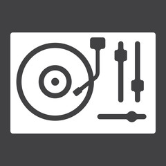 Turntable glyph icon, music and instrument, vinyl sign vector graphics, a solid pattern on a black background, eps 10.