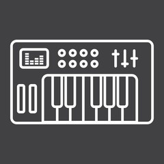 Analog synthesizer line icon, music and instrument, piano sign vector graphics, a linear pattern on a black background, eps 10.