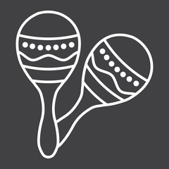 Mexican maracas line icon, music and instrument, sound sign vector graphics, a linear pattern on a black background, eps 10.