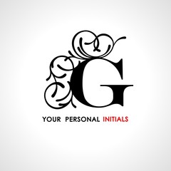 Capital letter G . Decorated with vegetable ornament. Template for your logo, emblems, monograms, initials.