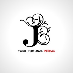 Capital letter J . Decorated with vegetable ornament. Template for your logo, emblems, monograms, initials.