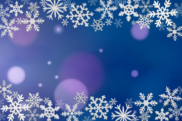 Christmas decoration with snowflakes on blue background.