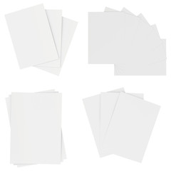 Set blank white sheets of paper isolated on background. 3d rendering