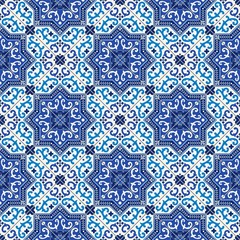 Gorgeous seamless pattern white blue Moroccan, Portuguese tiles, Azulejo, ornaments. Can be used for wallpaper, pattern fills, web page background,surface textures.