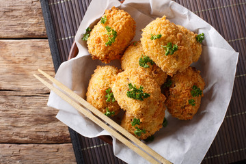 Japanese food: potato croquettes close-up. horizontal top view