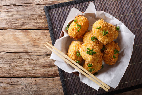 Potato croquettes, or Japanese Korokke, cooked from mashed potatoes close-up. horizontal top view