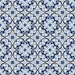 Gorgeous seamless pattern white blue Moroccan, Portuguese tiles, Azulejo, ornaments. Can be used for wallpaper, pattern fills, web page background,surface textures.